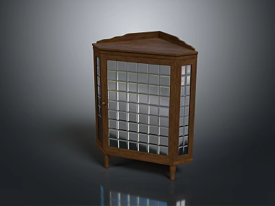 Classic Wooden Entryway Corner Cabinet With Glass Door And Grid Storage Design 3d model