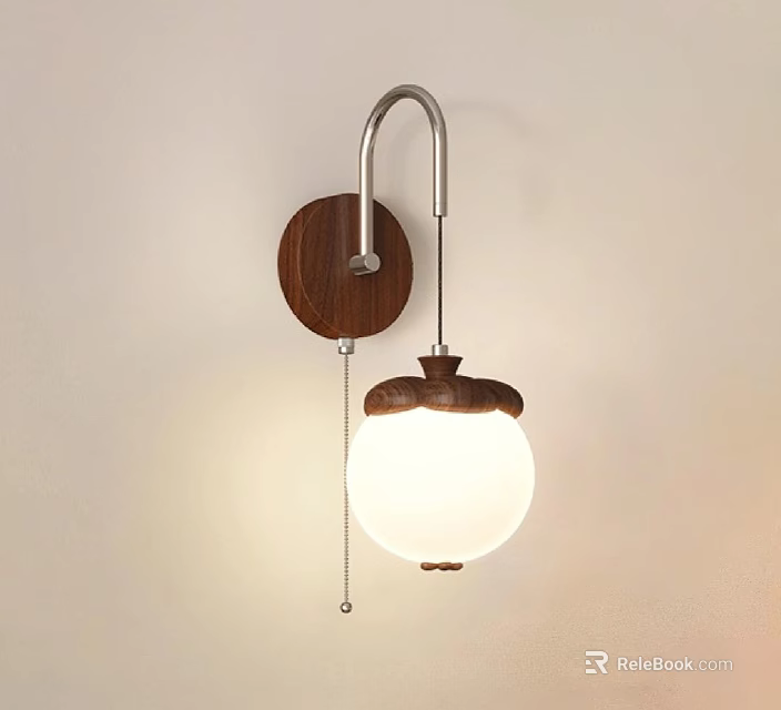 Modern Wooden Base Wall Sconce With Metal Arm And White Spherical Shade 3d model 