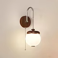 Modern Wooden Base Wall Sconce With Metal Arm And White Spherical Shade