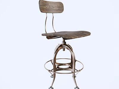 Industrial Style Leisure Chair With Wooden Seat Backrest And Metal Swivel Frame Footrest 3d model