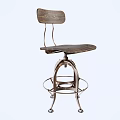Industrial Style Leisure Chair With Wooden Seat Backrest And Metal Swivel Frame Footrest