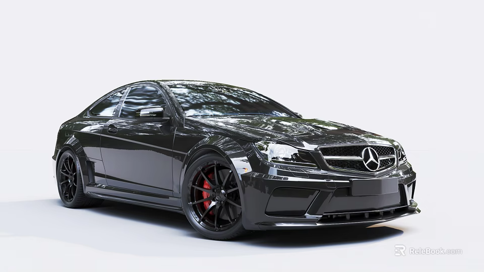 Black Mercedes Benz Sports Car With Red Rims And Sporty Front Face Design 3d model 