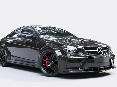 Black Mercedes Benz Sports Car With Red Rims And Sporty Front Face Design 3d model