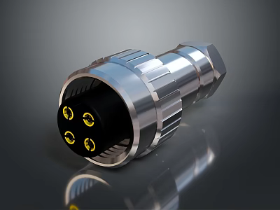Metal Electrical Connector With Silver Housing Black Interior And Yellow Contacts 3d model
