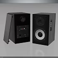 Black Wooden Texture Electronic Speakers With Front Control Knobs Interface And Open Cover Design 3d model