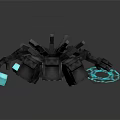 Minecraft Style Multi Headed Creature Character With Glowing Eyes Blue Cubes And Ring Structure 3d model