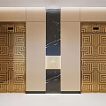 Modern Elevator Lobby With Light Colored Walls Golden Accents Geometric Pattern And Floor Tiles