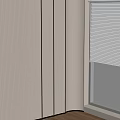 Modern Light Tone Vertical Stripe Background Wall With Window Blinds And Wooden Floor