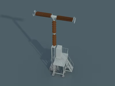 Industrial Electrical Equipment With Vertical Insulator Column Horizontal Bar And Platform Staircase 3d model