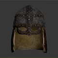 Ancient Viking Style Metal Helmet Weapon With Decorative Rivets And Historical Design
