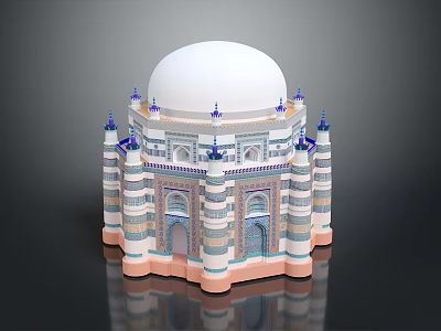 Ancient Architecture With White Dome Striped Columns Blue Spires And Ornate Decorations 3d model
