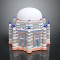 Ancient Architecture With White Dome Striped Columns Blue Spires And Ornate Decorations