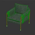 Modern Gray Fabric Armchair With Wooden Armrests And Brass Capped Legs