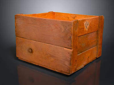 Vintage Hand Carved Wooden Box Sculpture Featuring Natural Grain And Label 3d model