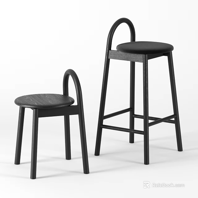 Modern Minimalist Bar Stools With Curved Backrest Leather Seats And Wooden Frame 3d model 