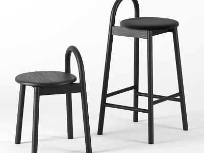 Modern Minimalist Bar Stools With Curved Backrest Leather Seats And Wooden Frame 3d model