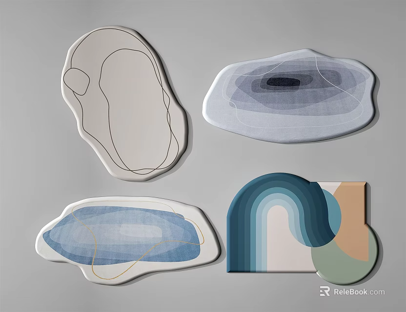 Modern Shaped Rugs With Irregular Patterns Soft Color Tones And Modern Design For Interior Decor 3d model 