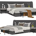 Modern Double Bed Interior With Upholstered Headboard Bedside Tables And Decorative Pillows