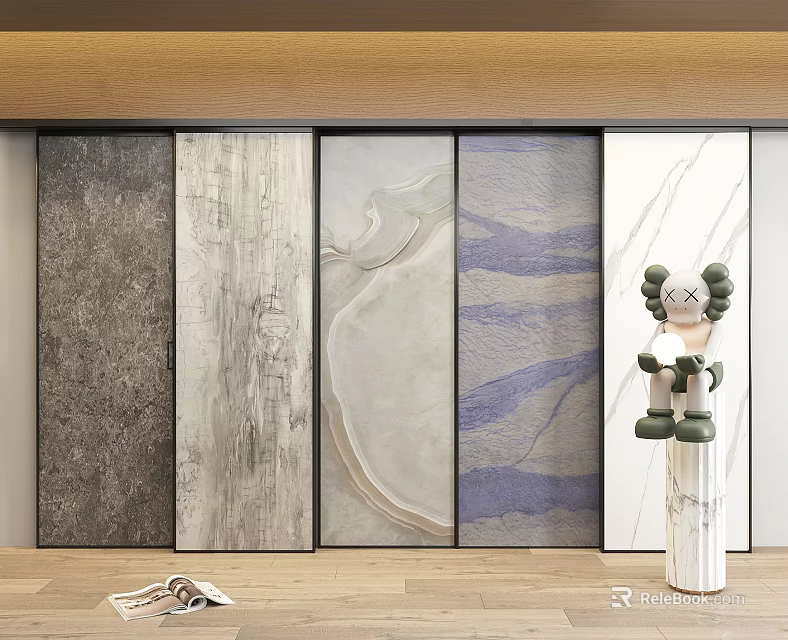 Modern Wall Panels With Diverse Textures Wood Marble Patterns For Contemporary Interior Design 3d model