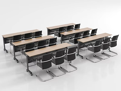 Modern Conference Tables With Black Chairs Mobile Design And Wooden Tops 3d model
