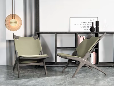 Two Modern Leisure Chairs With Wooden Frame And Green Upholstery In Living Room 3d model