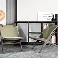Two Modern Leisure Chairs With Wooden Frame And Green Upholstery In Living Room