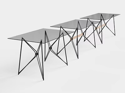 Modern Minimalist Dining Tables With Glass Tops And Black Geometric Legs 3d model