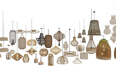 New Chinese Chandelier Homestay Chandelier Bamboo Lamps Rattan Lamps Decorative Lamps Art Lamps 3d model