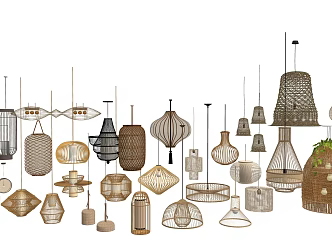 New Chinese Chandelier Homestay Chandelier Bamboo Lamps Rattan Lamps Decorative Lamps Art Lamps 3d model