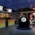 Stylish Modern Mall Store Interior With Blue Starry Ceiling Bar Counter And Black Spherical Decoration