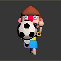 Cartoon Character Playing With Black And White Soccer Ball Toy On Gray Reflective Surface