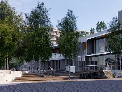 Modern Commercial Square Landscape Commercial View 3d model