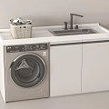 Bathroom Cabinet Unit With Washing Machine Sink Faucet And Laundry Basket