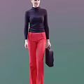 Stylish Woman In Black Turtleneck Top And Red Pants Carrying Black Briefcase