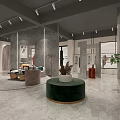 Modern Clothing Store Interior With Clothing Racks Sofas Round Rug And Decorative Mirrors