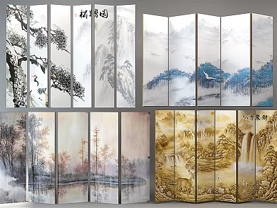 New Chinese style screen screen painting combination 3d model