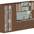 Modern Wooden Wine Cabinet With Glass Doors Storage Shelves And Countertop Design