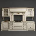 Classic European White Kitchen Cabinets With Carved Details Glass Doors And Gold Accents