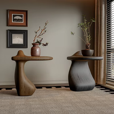 Unique Curved Brown and Black Side Tables with Vases and Plants 3d model Unique Curved Brown and Black Side Tables with Vases and Plants 3d model