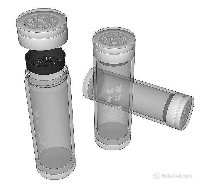 Two Transparent Cylindrical Cups With Secure Lid And Smooth Design 3d model 