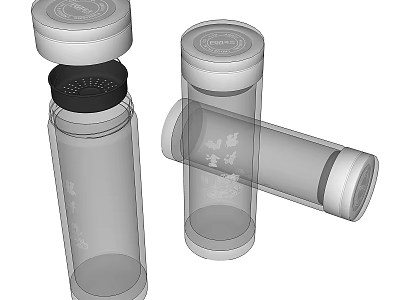 Two Transparent Cylindrical Cups With Secure Lid And Smooth Design 3d model