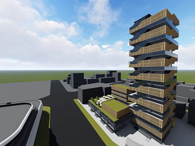 Modern High Rise Building With Geometric Glass Metal Facade In Urban Cityscape 3d model