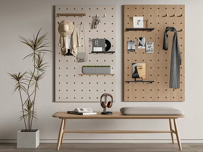Modern Cave Board Cave Board Wall Decorations Wall Decorations Pendant Storage Rack Ornaments Bench Potted Plant 3d model