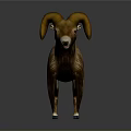 Realistic Brown Ram Sculpture With Large Curved Horns Standing Pose 3d model