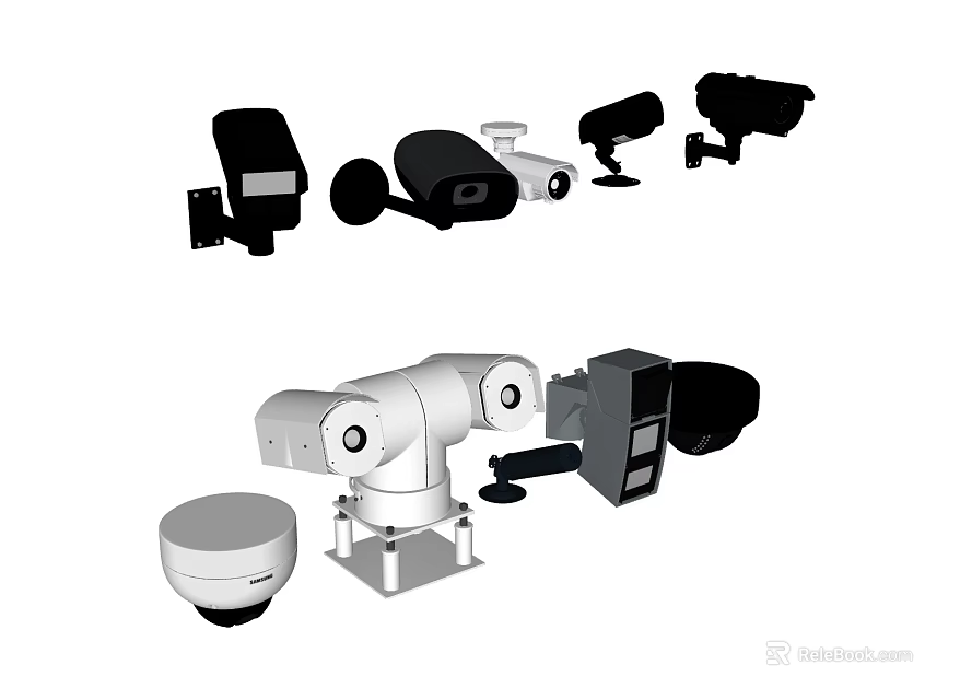 Projection Surveillance Cameras Including Dome Bullet PTZ Wall And Ceiling Mounted Types 3d model 