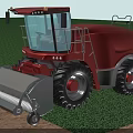 Red Agricultural Tractor With Large Tires Working In Green Crop Field