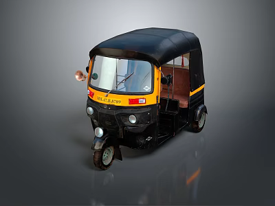 Black And Yellow Three Wheeled Motorcycle With Canopy Windshield Taxi Sign And Yellow Stripes 3d model