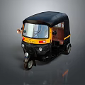 Black And Yellow Three Wheeled Motorcycle With Canopy Windshield Taxi Sign And Yellow Stripes
