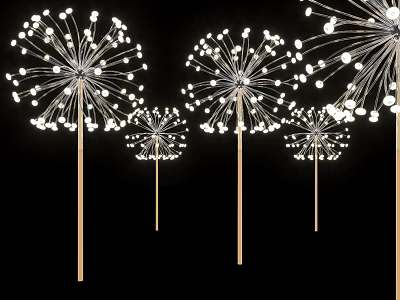Garden Decor Dandelion Shaped Lights With White Illumination And Golden Poles 3d model