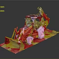 Orange Backhoe Loader Utility Vehicle With Front Bucket And Rear Excavator Arm